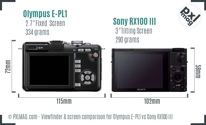 Olympus E-PL1 vs Sony RX100 III Screen and Viewfinder comparison
