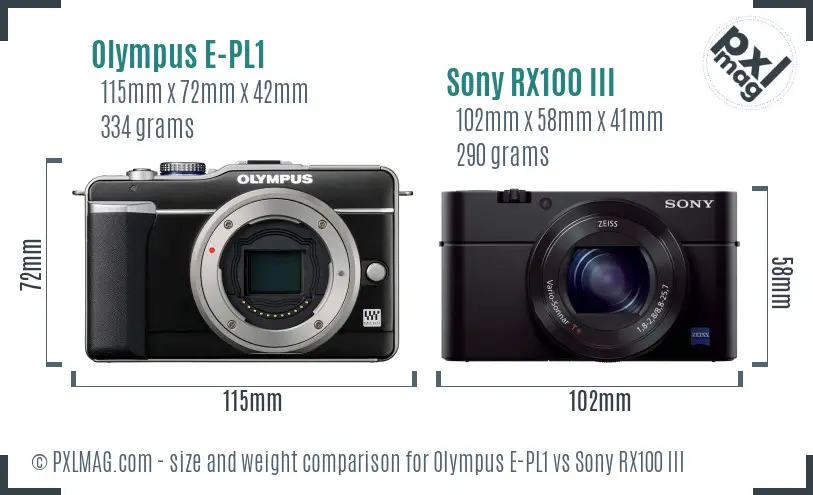 Olympus E-PL1 vs Sony RX100 III size comparison