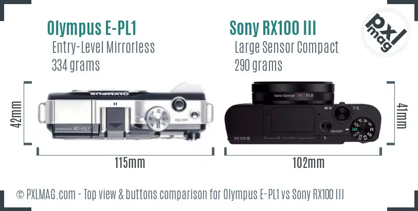 Olympus E-PL1 vs Sony RX100 III top view buttons comparison