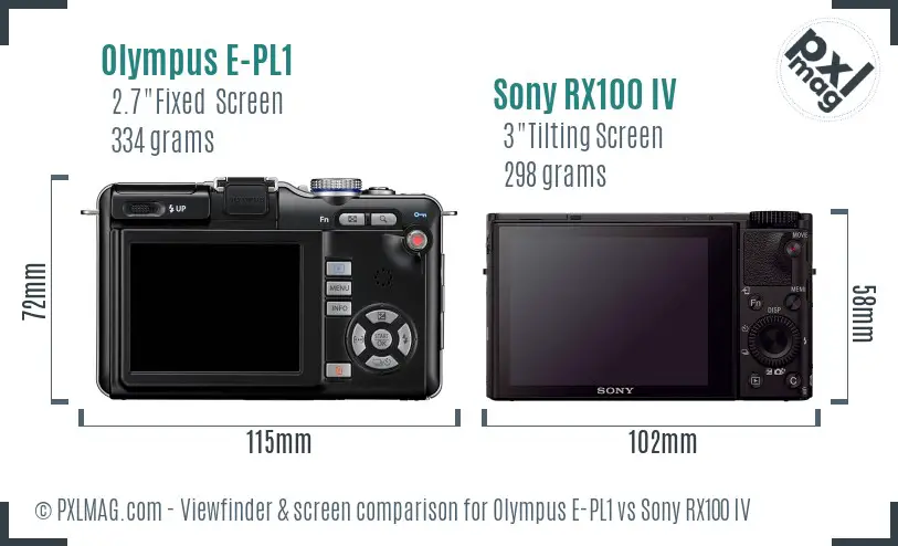 Olympus E-PL1 vs Sony RX100 IV Screen and Viewfinder comparison