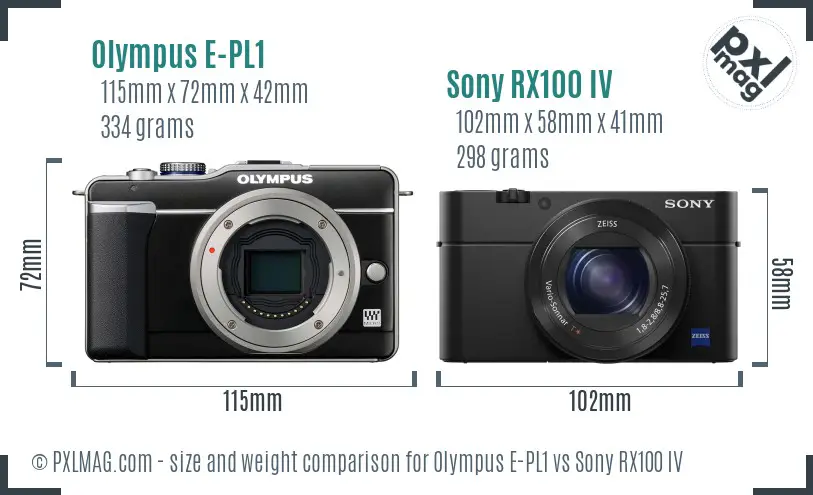 Olympus E-PL1 vs Sony RX100 IV size comparison