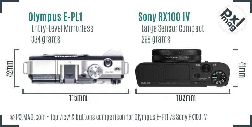 Olympus E-PL1 vs Sony RX100 IV top view buttons comparison