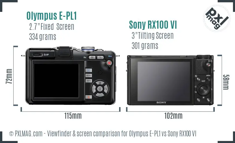 Olympus E-PL1 vs Sony RX100 VI Screen and Viewfinder comparison