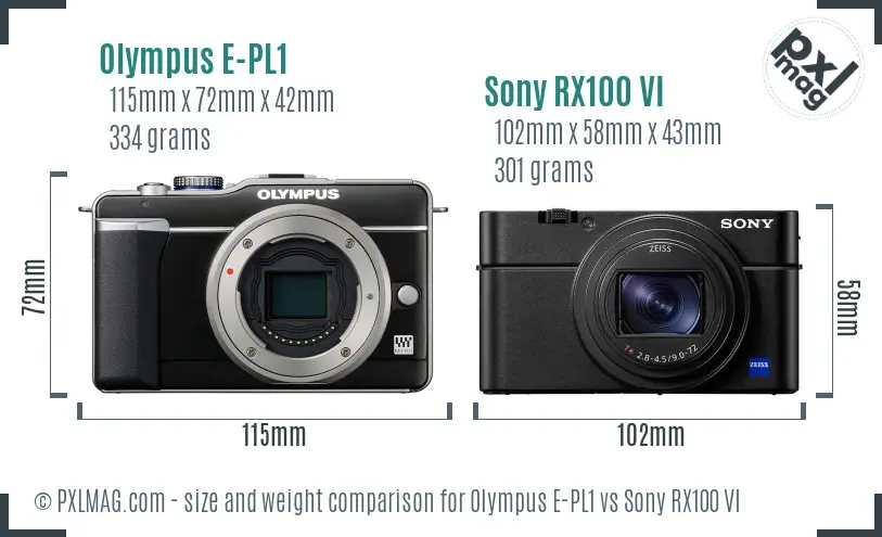 Olympus E-PL1 vs Sony RX100 VI size comparison