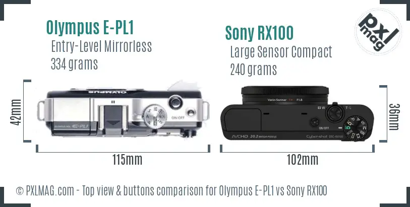 Olympus E-PL1 vs Sony RX100 top view buttons comparison