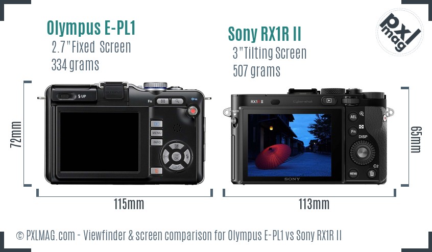 Olympus E-PL1 vs Sony RX1R II Screen and Viewfinder comparison
