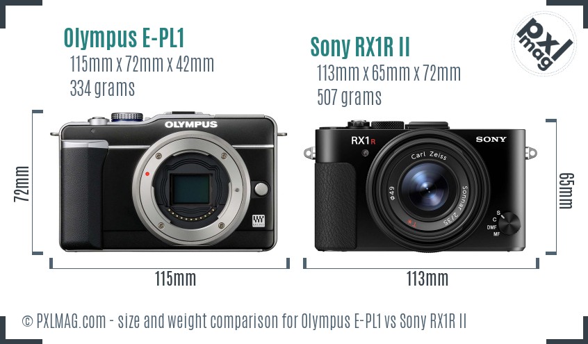 Olympus E-PL1 vs Sony RX1R II size comparison Olympus E-PL1 vs Sony RX1R II size comparison