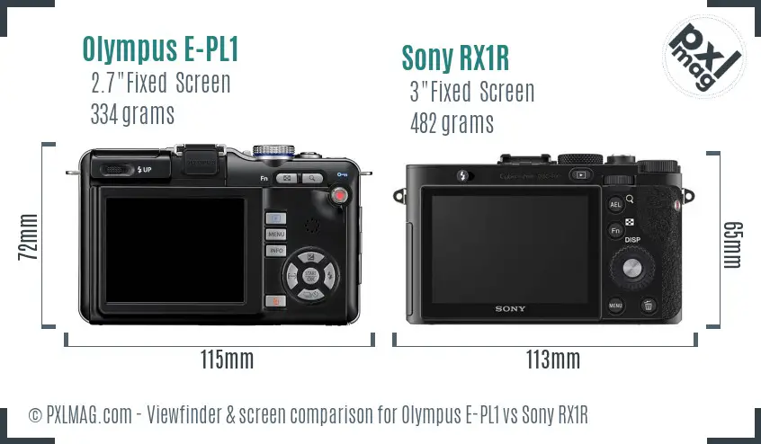 Olympus E-PL1 vs Sony RX1R Screen and Viewfinder comparison
