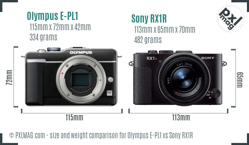 Olympus E-PL1 vs Sony RX1R size comparison