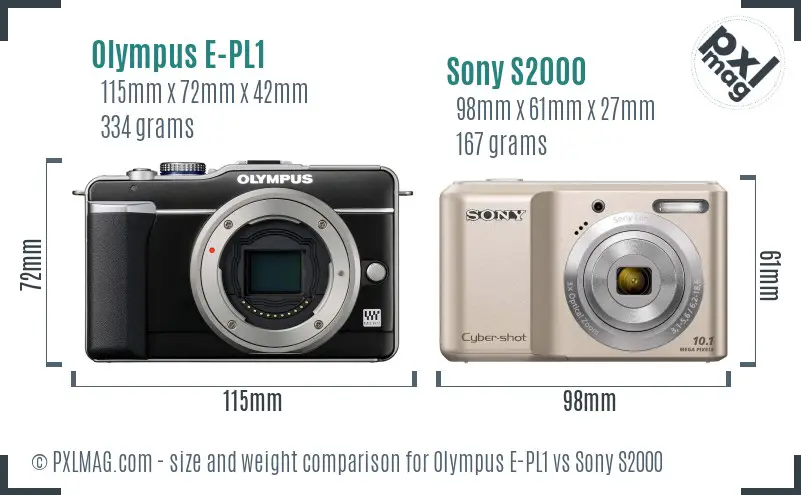 Olympus E-PL1 vs Sony S2000 size comparison Olympus E-PL1 vs Sony S2000 size comparison