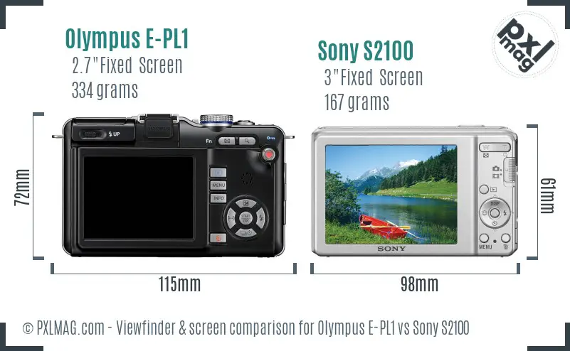 Olympus E-PL1 vs Sony S2100 Screen and Viewfinder comparison