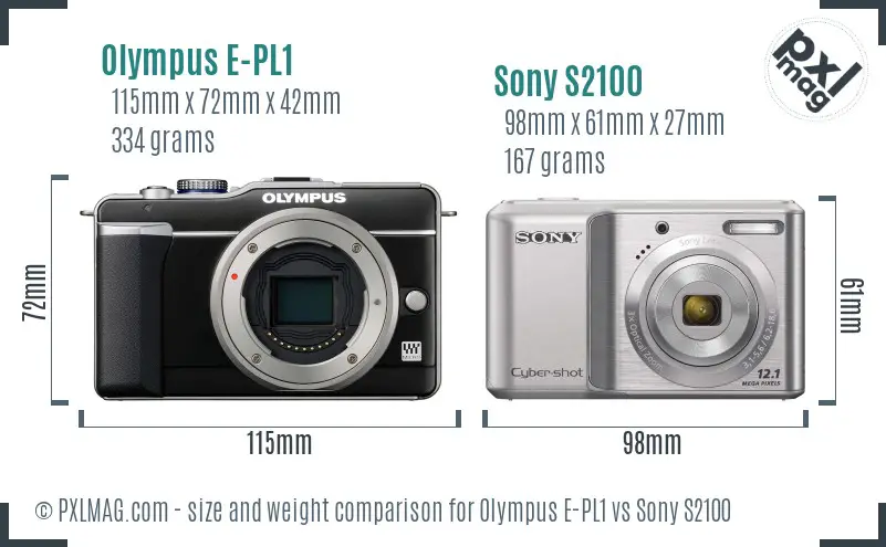 Olympus E-PL1 vs Sony S2100 size comparison