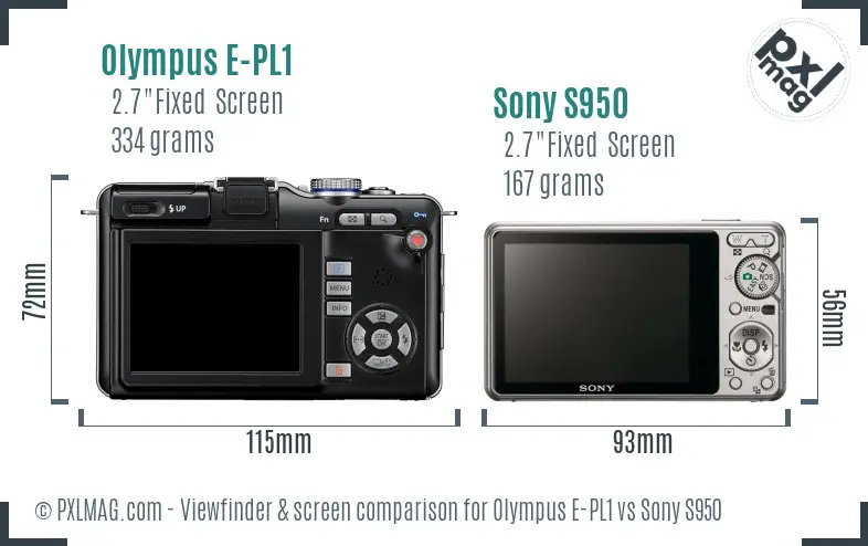 Olympus E-PL1 vs Sony S950 Screen and Viewfinder comparison