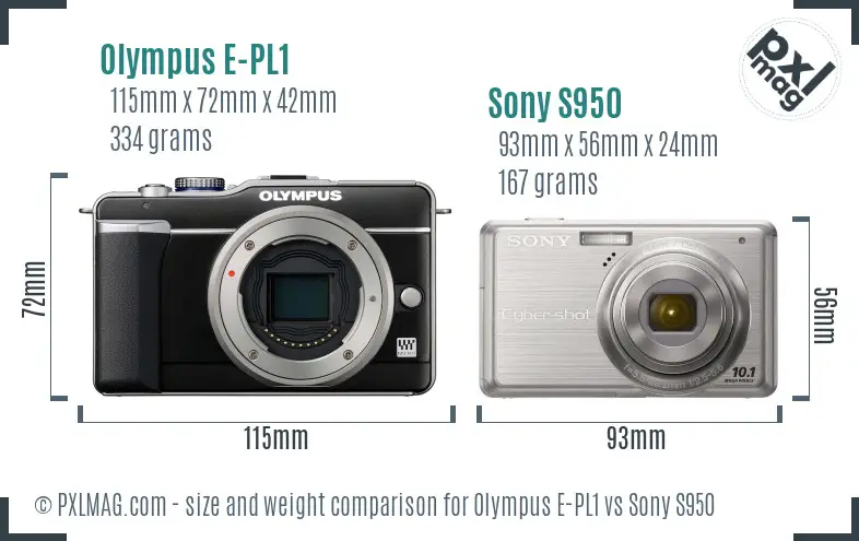 Olympus E-PL1 vs Sony S950 size comparison