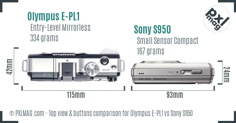 Olympus E-PL1 vs Sony S950 top view buttons comparison