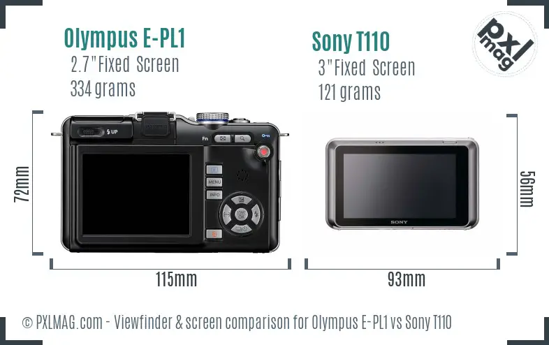 Olympus E-PL1 vs Sony T110 Screen and Viewfinder comparison