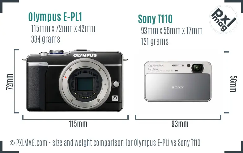 Olympus E-PL1 vs Sony T110 size comparison