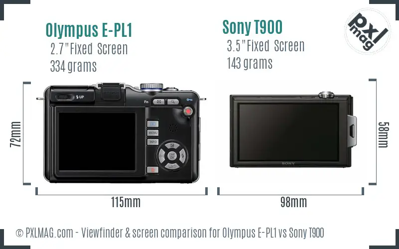 Olympus E-PL1 vs Sony T900 Screen and Viewfinder comparison