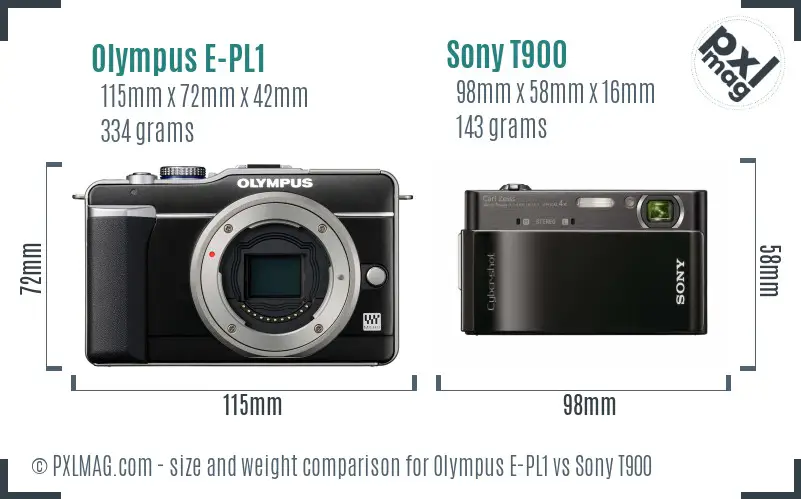 Olympus E-PL1 vs Sony T900 size comparison