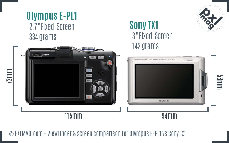 Olympus E-PL1 vs Sony TX1 Screen and Viewfinder comparison