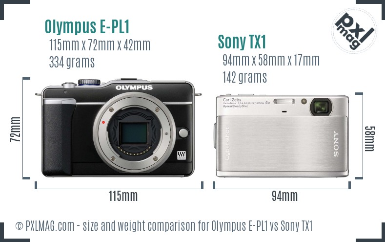 Olympus E-PL1 vs Sony TX1 size comparison