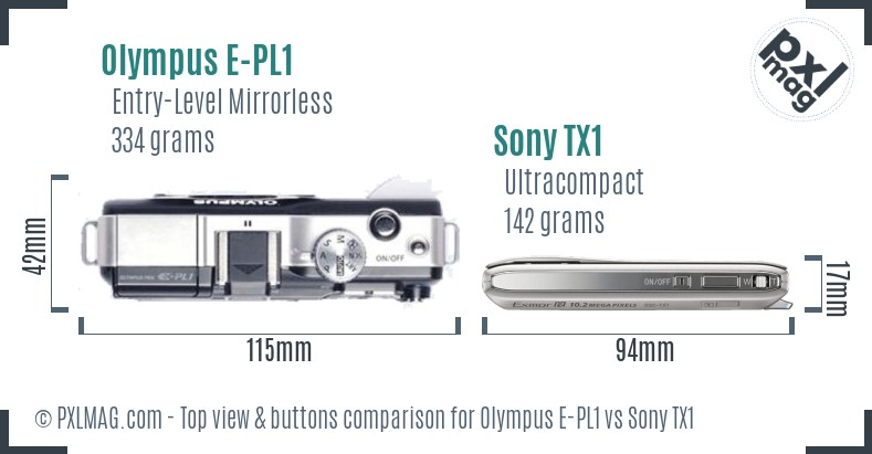 Olympus E-PL1 vs Sony TX1 top view buttons comparison