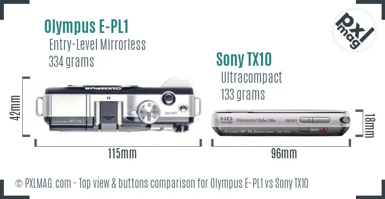 Olympus E-PL1 vs Sony TX10 top view buttons comparison Olympus E-PL1 vs Sony TX10 top view buttons comparison