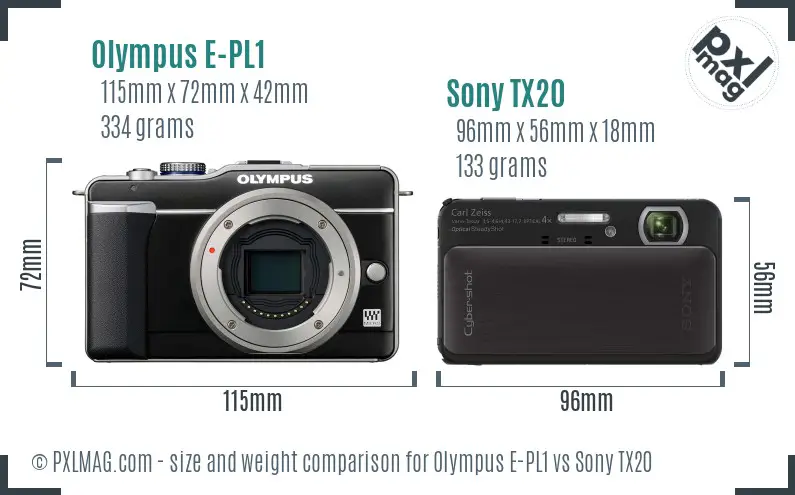 Olympus E-PL1 vs Sony TX20 size comparison Olympus E-PL1 vs Sony TX20 size comparison