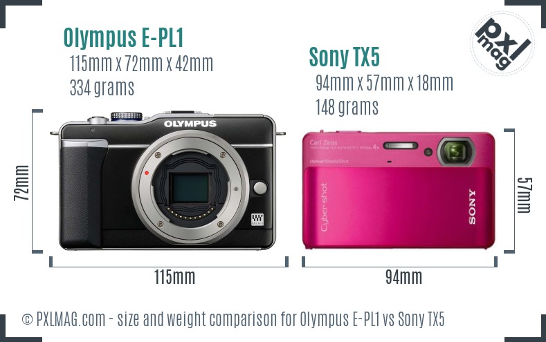 Olympus E-PL1 vs Sony TX5 size comparison Olympus E-PL1 vs Sony TX5 size comparison