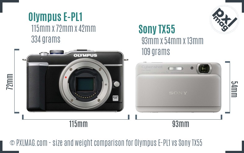 Olympus E-PL1 vs Sony TX55 size comparison Olympus E-PL1 vs Sony TX55 size comparison