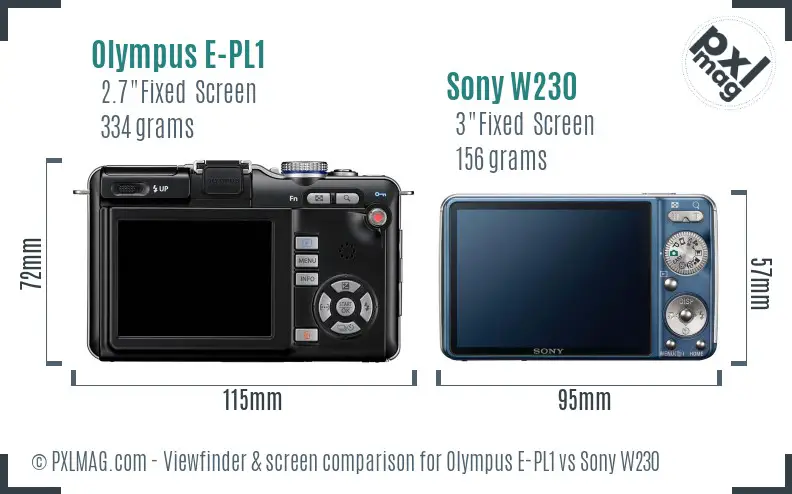 Olympus E-PL1 vs Sony W230 Screen and Viewfinder comparison Olympus E-PL1 vs Sony W230 Screen and Viewfinder comparison