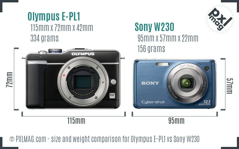 Olympus E-PL1 vs Sony W230 size comparison Olympus E-PL1 vs Sony W230 size comparison