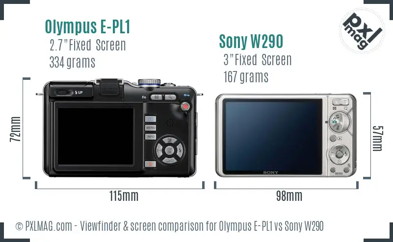 Olympus E-PL1 vs Sony W290 Screen and Viewfinder comparison