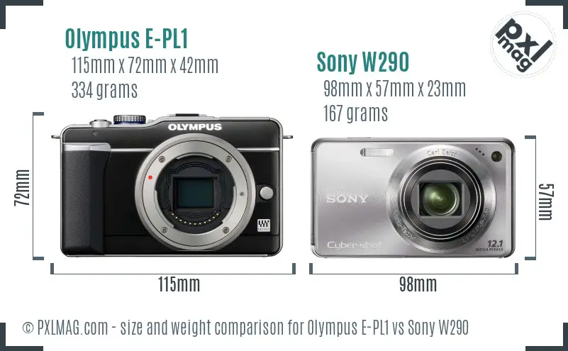 Olympus E-PL1 vs Sony W290 size comparison