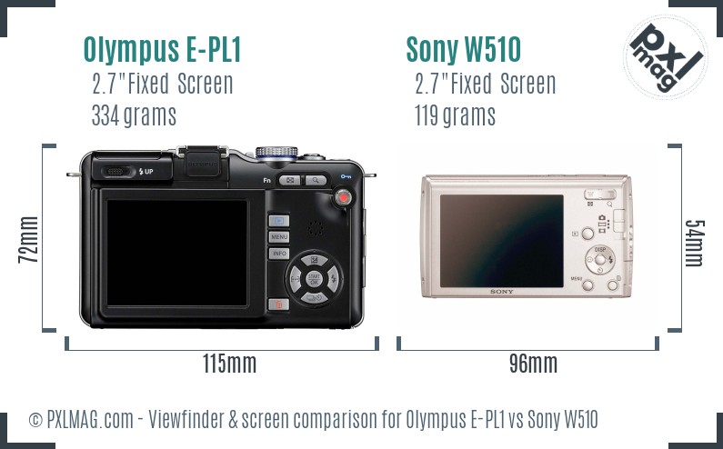 Olympus E-PL1 vs Sony W510 Screen and Viewfinder comparison