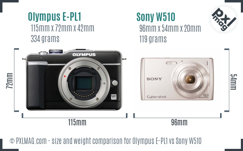 Olympus E-PL1 vs Sony W510 size comparison