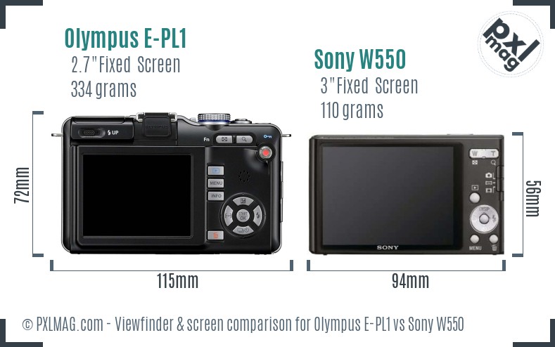 Olympus E-PL1 vs Sony W550 Screen and Viewfinder comparison