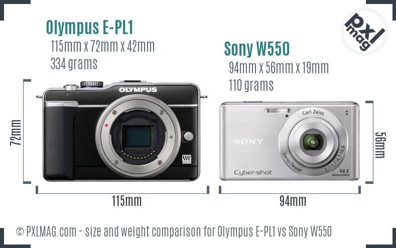 Olympus E-PL1 vs Sony W550 size comparison Olympus E-PL1 vs Sony W550 size comparison