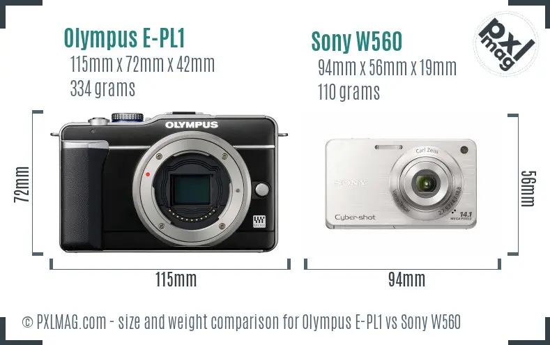 Olympus E-PL1 vs Sony W560 size comparison Olympus E-PL1 vs Sony W560 size comparison