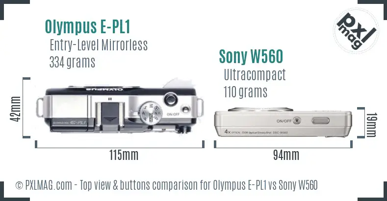 Olympus E-PL1 vs Sony W560 top view buttons comparison Olympus E-PL1 vs Sony W560 top view buttons comparison