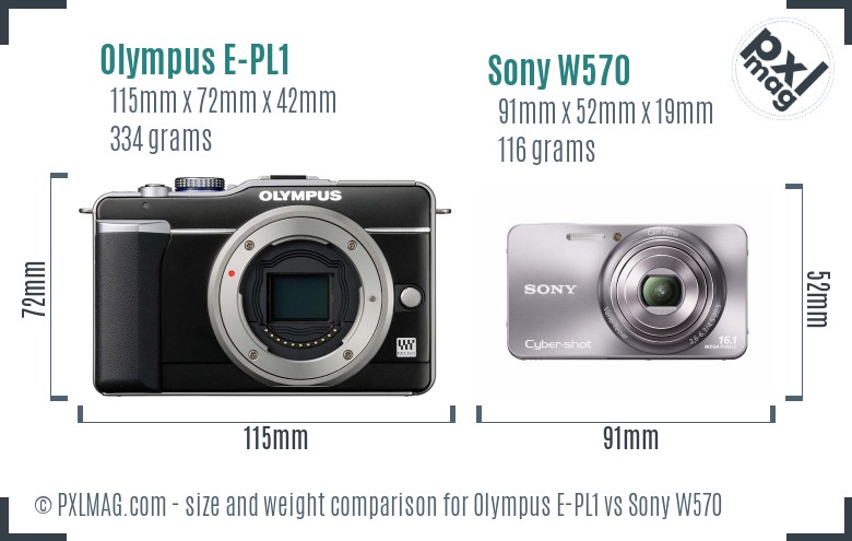 Olympus E-PL1 vs Sony W570 size comparison Olympus E-PL1 vs Sony W570 size comparison
