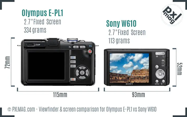 Olympus E-PL1 vs Sony W610 Screen and Viewfinder comparison