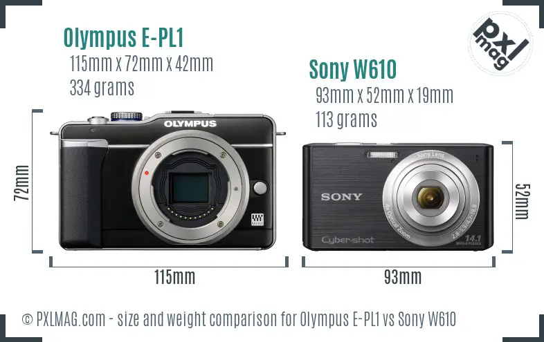 Olympus E-PL1 vs Sony W610 size comparison