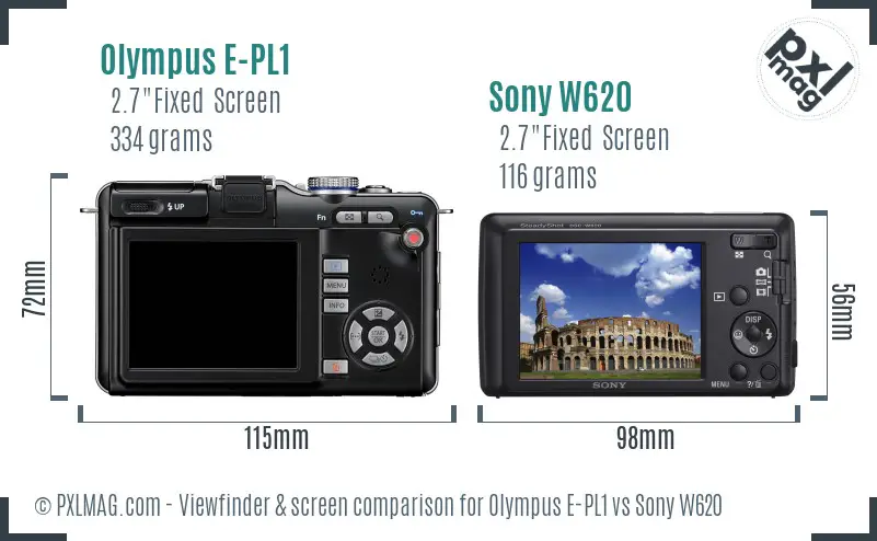 Olympus E-PL1 vs Sony W620 Screen and Viewfinder comparison