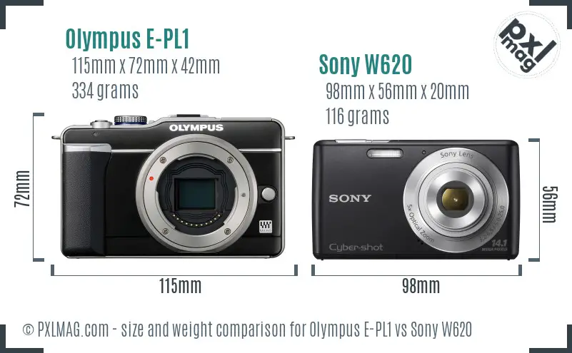 Olympus E-PL1 vs Sony W620 size comparison