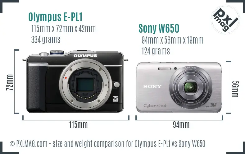 Olympus E-PL1 vs Sony W650 size comparison