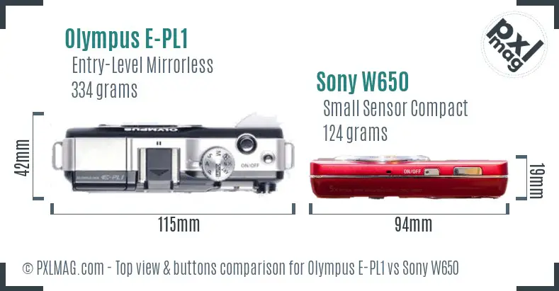 Olympus E-PL1 vs Sony W650 top view buttons comparison