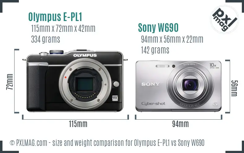 Olympus E-PL1 vs Sony W690 size comparison