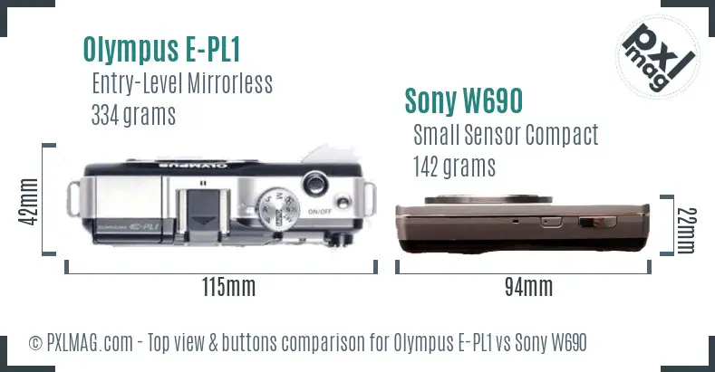 Olympus E-PL1 vs Sony W690 top view buttons comparison