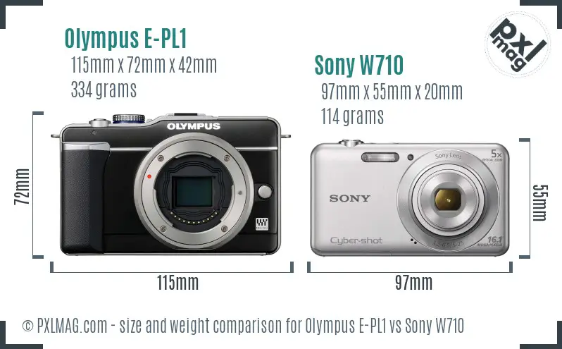 Olympus E-PL1 vs Sony W710 size comparison